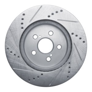 Toyota Prius Prime Brake Rotor (1) - Front Right - R1 Concepts - Drilled & Slotted - Silver - `19-`25